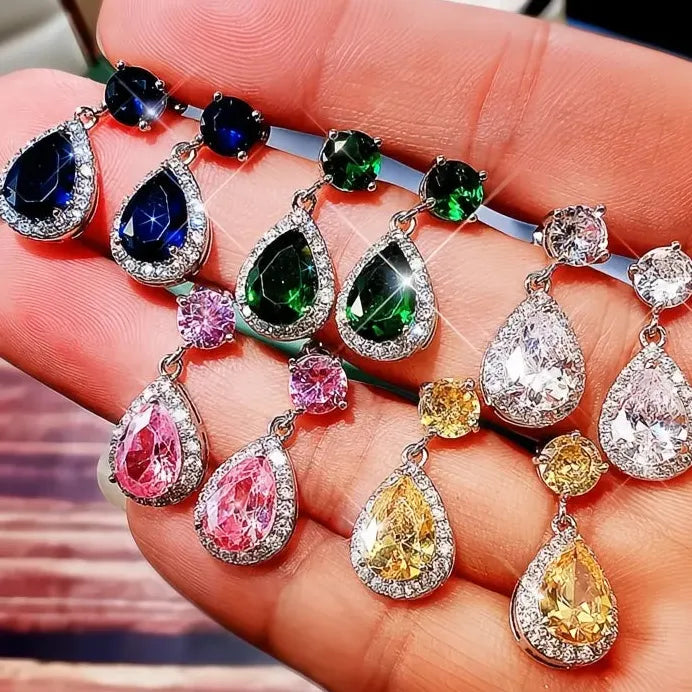 Luxury Water Drop CZ Dangle Earrings for Women Wedding Jewelry Multiple Colors