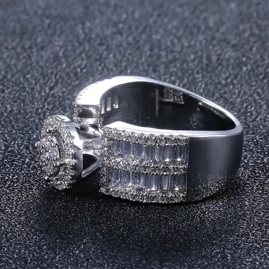 Brass Geometric Cubic Zirconia Wedding Engagement Ring for Women