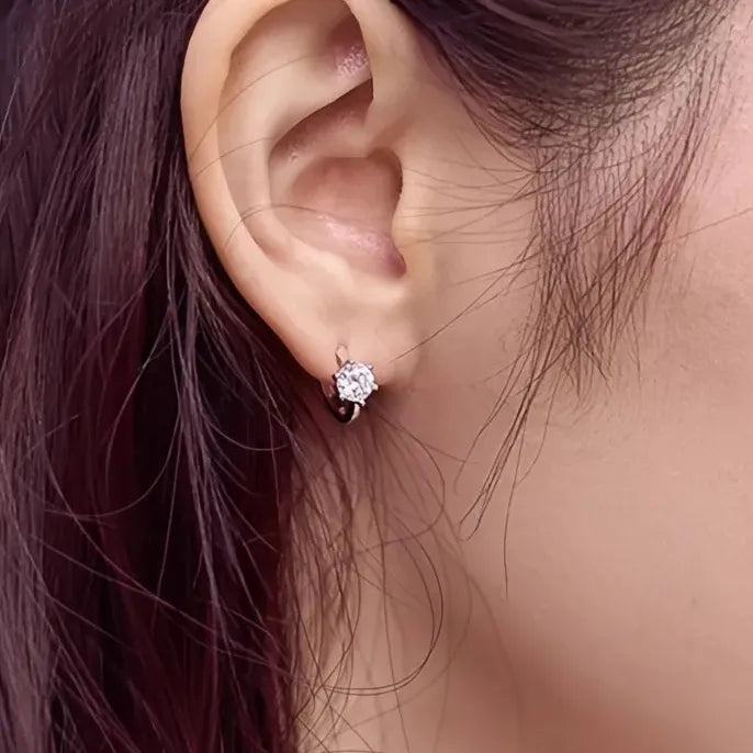 Copper Hoop Earrings with 6 Prong Solitaire Cubic Zirconia for Women