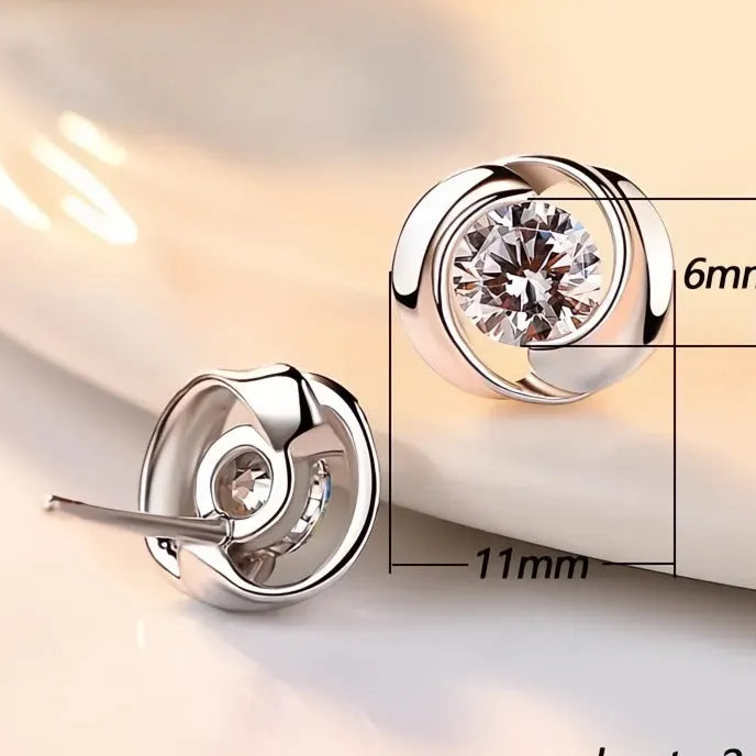 Delicate Geometric Cubic Zirconia Stud Earrings for Women Silver Color Daily Wear Jewelry