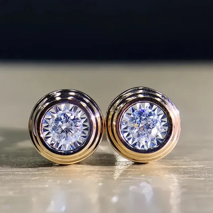 Classic Round White CZ Stud Earrings Unisex Simple Couple Gift Jewelry