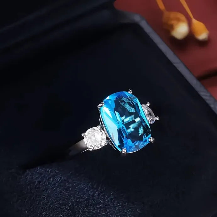 Bright Sky Blue Cubic Zirconia Geometric Brass Women’s Luxury Party Ring