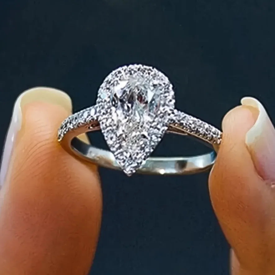 Water Drop Design Women Ring Micro Paved Cubic Zirconia Bridal Wedding Engagement Jewelry