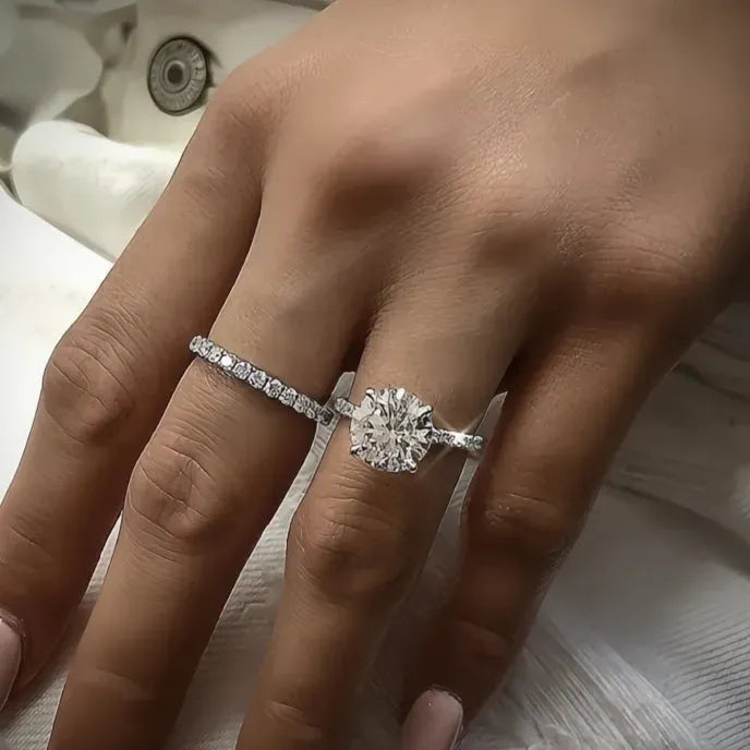 Trendy Women’s 2pcs Bridal Set Rings Cubic Zirconia Silver Brass Wedding Engagement Jewelry