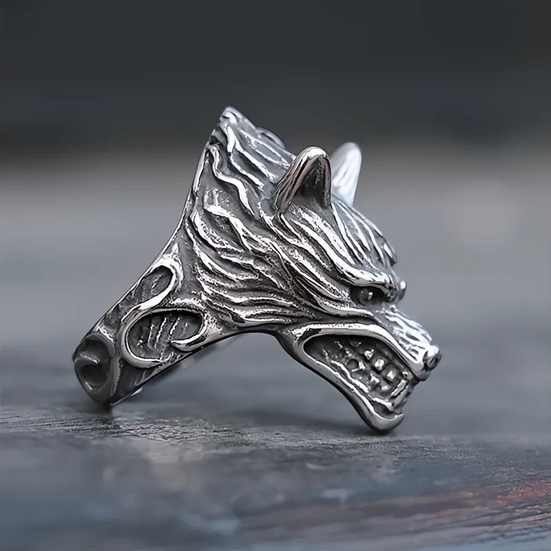 316L Stainless Steel Viking Wolf Head Ring Men’s Biker Nordic Punk Jewelry Size 7-13
