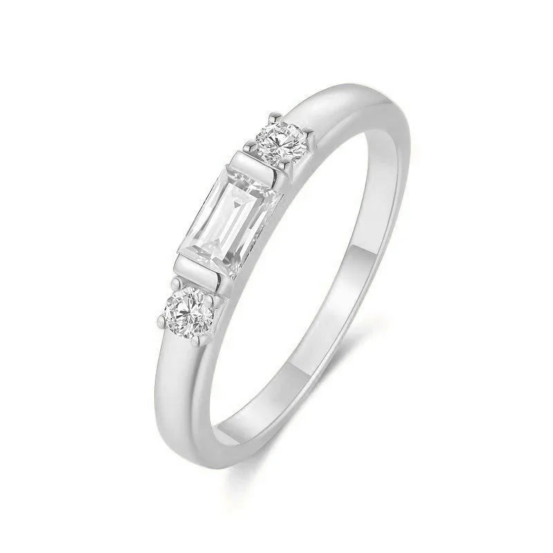 0.12CTW Baguette Cut Moissanite Ring 925 Silver 18K Gold Plated Gift for Women