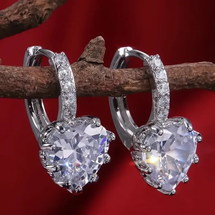 Heart Zirconia Drop Earrings for Women Copper Wedding Party Gift