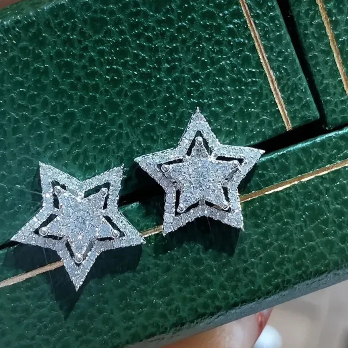 Brilliant Crystal Star Stud Earrings for Women Copper Alloy White Cubic Zirconia Jewelry