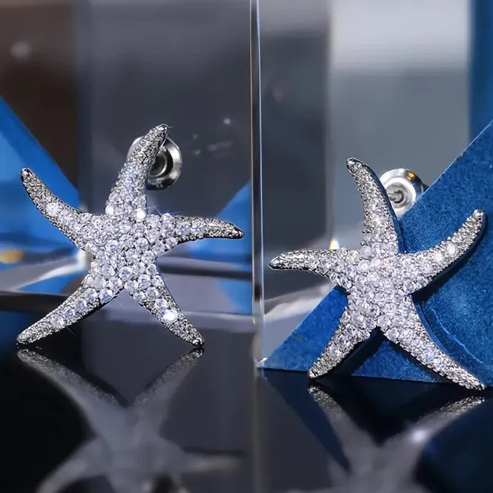 Starfish Cubic Zirconia Stud Earrings for Women Copper Alloy Jewelry