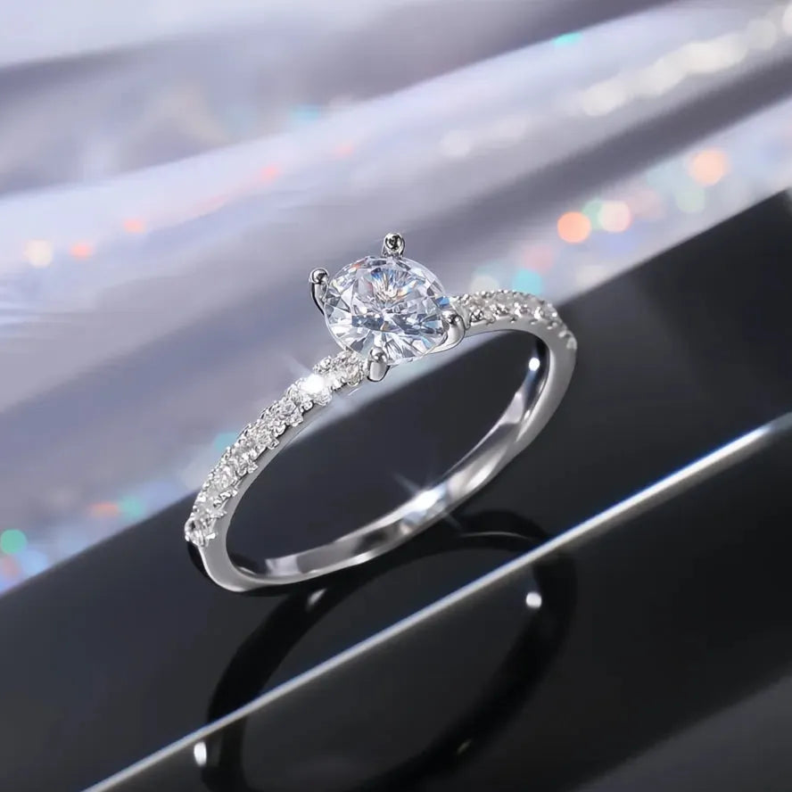 Classic 4 Claws Round Cubic Zirconia Women’s Wedding Engagement Ring Brass Bridal Jewelry 3 Colors