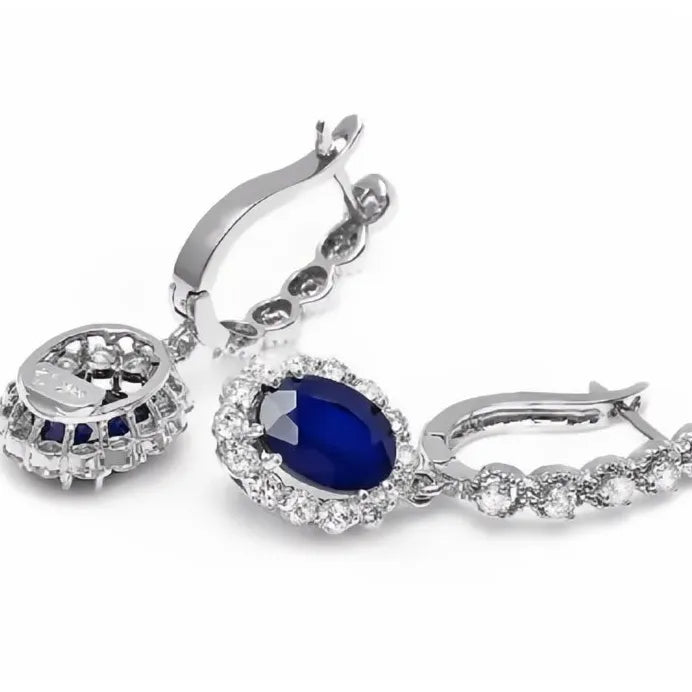 Noble Women Oval Blue White Zircon Cubic Drop Earrings Fashion Jewelry