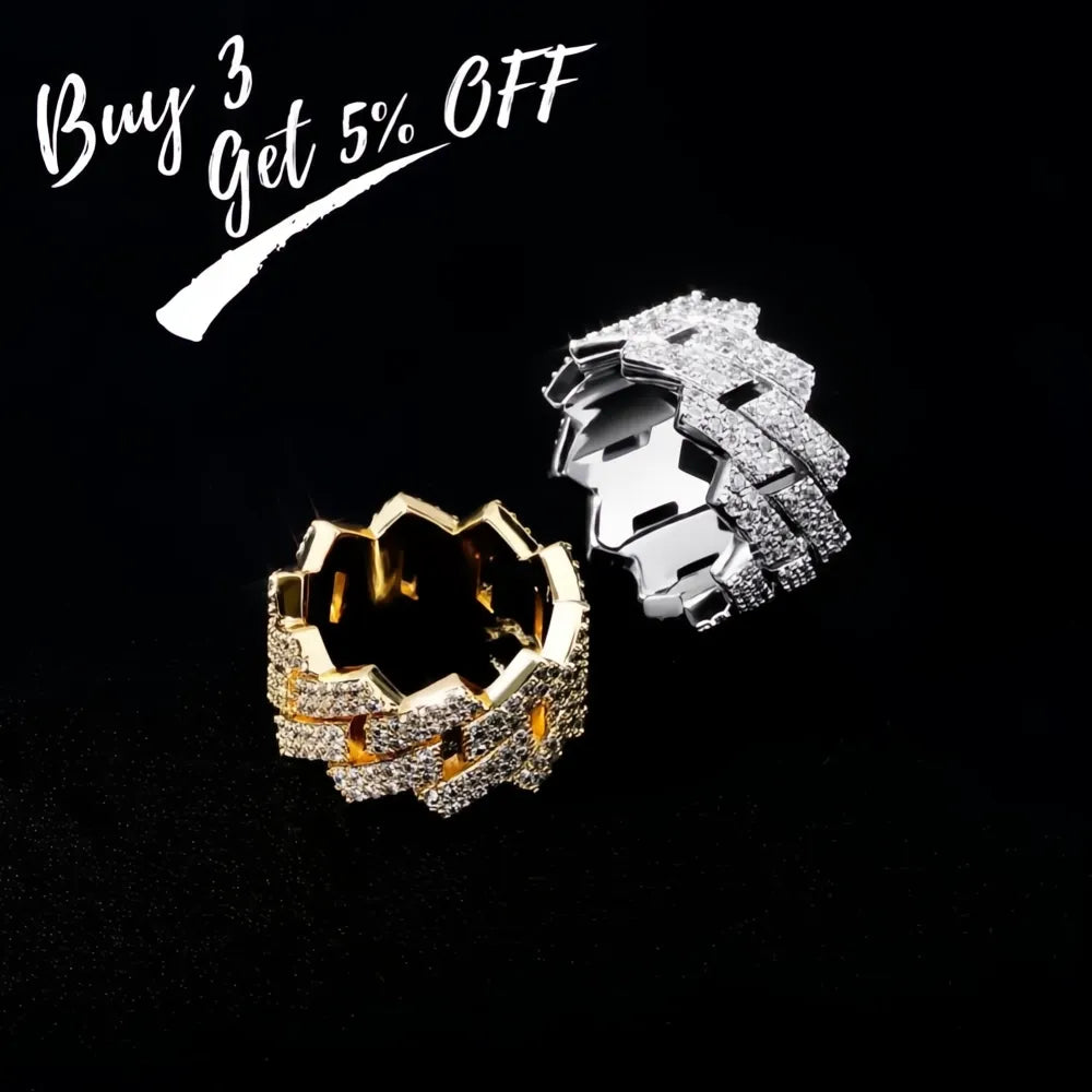 Hip Hop Iced Out Cuban Ring for Men – Prong Set CZ Gold Silver Color Bling Ring