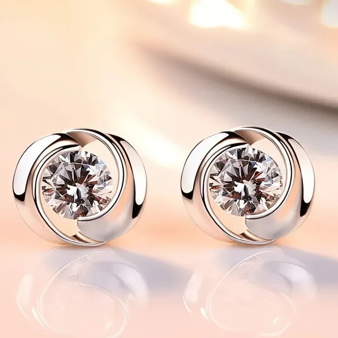Delicate Geometric Cubic Zirconia Stud Earrings for Women Silver Color Daily Wear Jewelry