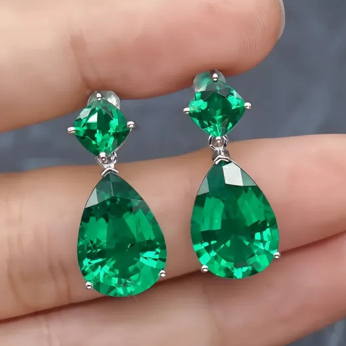 Vintage Green Geometric Copper CZ Drop Earrings for Women Gift
