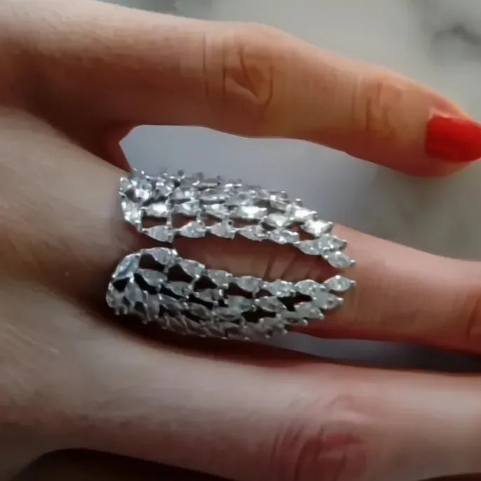 Bling Bling Wing Feather Adjustable Ring for Women Party Fashion Jewelry Cubic Zirconia Brass