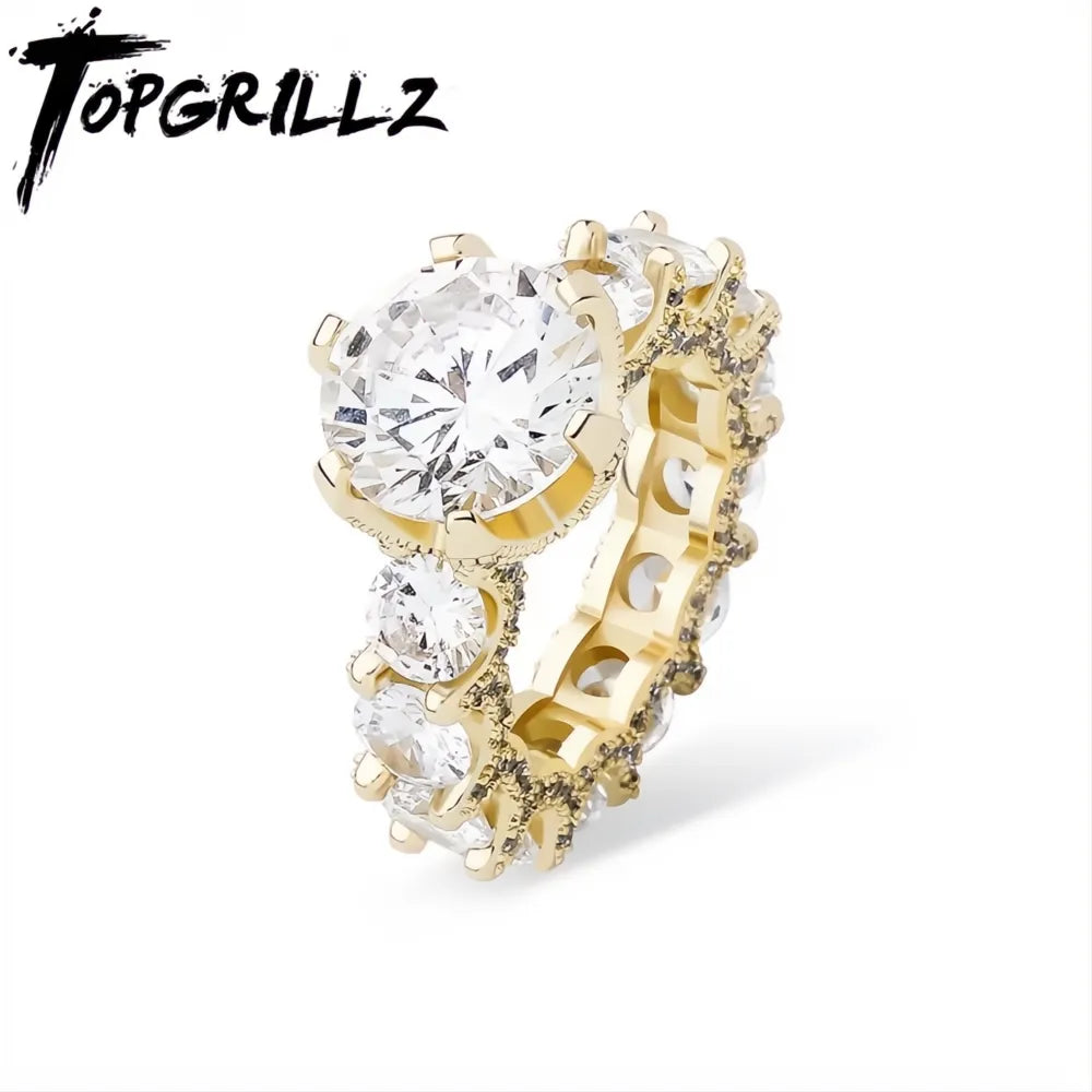 Gold Color Iced Out CZ Ring | AAA+ Zircon Fashion Gift Ring for Women