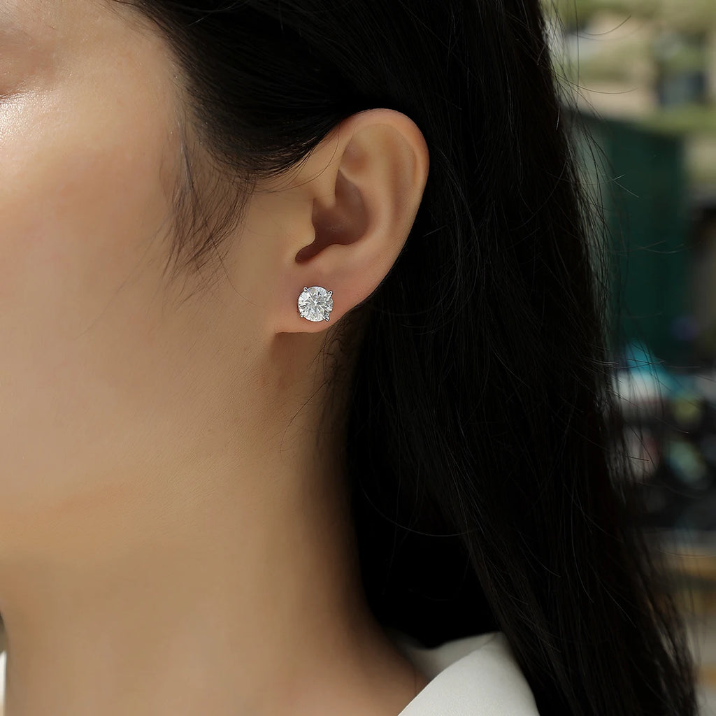 Classic Round Moissanite Stud Earrings 18K Gold Plated S925 Silver Claw GRA Certified Jewelry