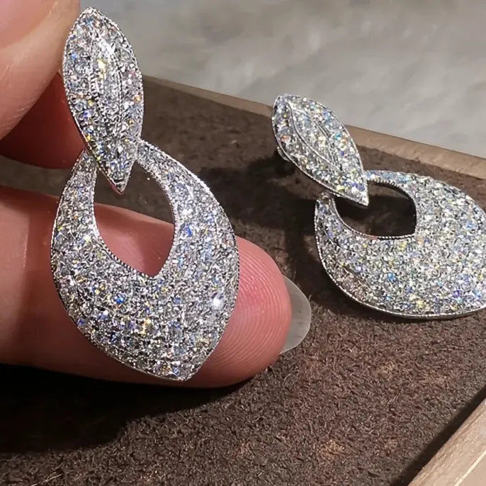 Silver Geometric Drop Earrings with Cubic Zirconia Wedding Engagement Jewelry