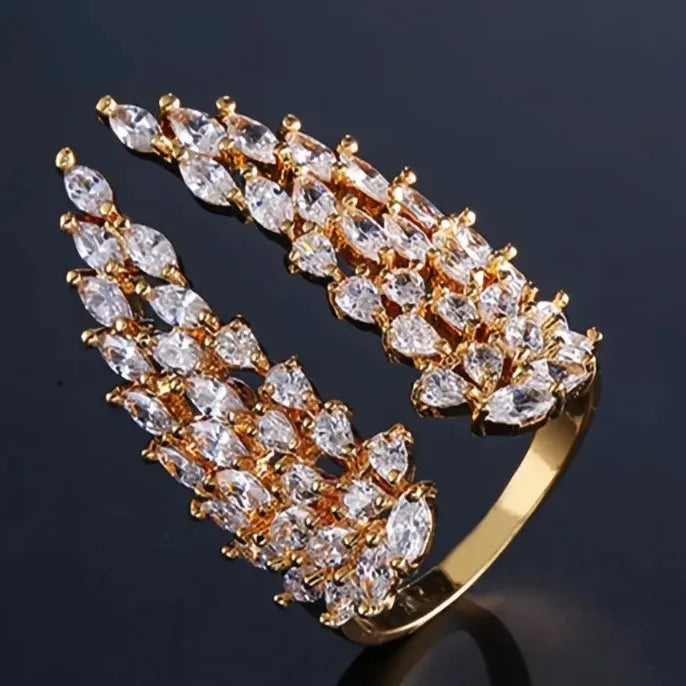 Bling Bling Wing Feather Adjustable Ring for Women Party Fashion Jewelry Cubic Zirconia Brass