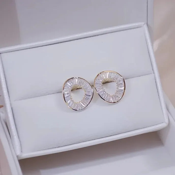 O Shaped Cubic Zirconia Stud Earrings for Women Copper Alloy Geometric Jewelry