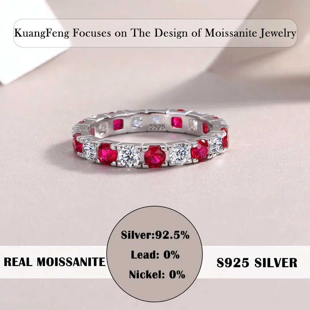 18K Gold & 925 Sterling Silver Plated 3mm Moissanite Eternity Band Ring Women Men