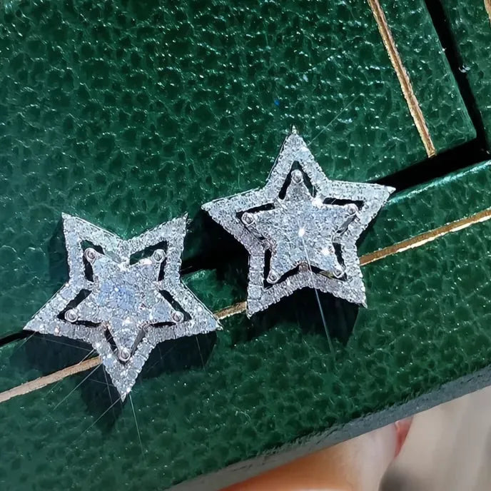 Brilliant Crystal Star Stud Earrings for Women Copper Alloy White Cubic Zirconia Jewelry