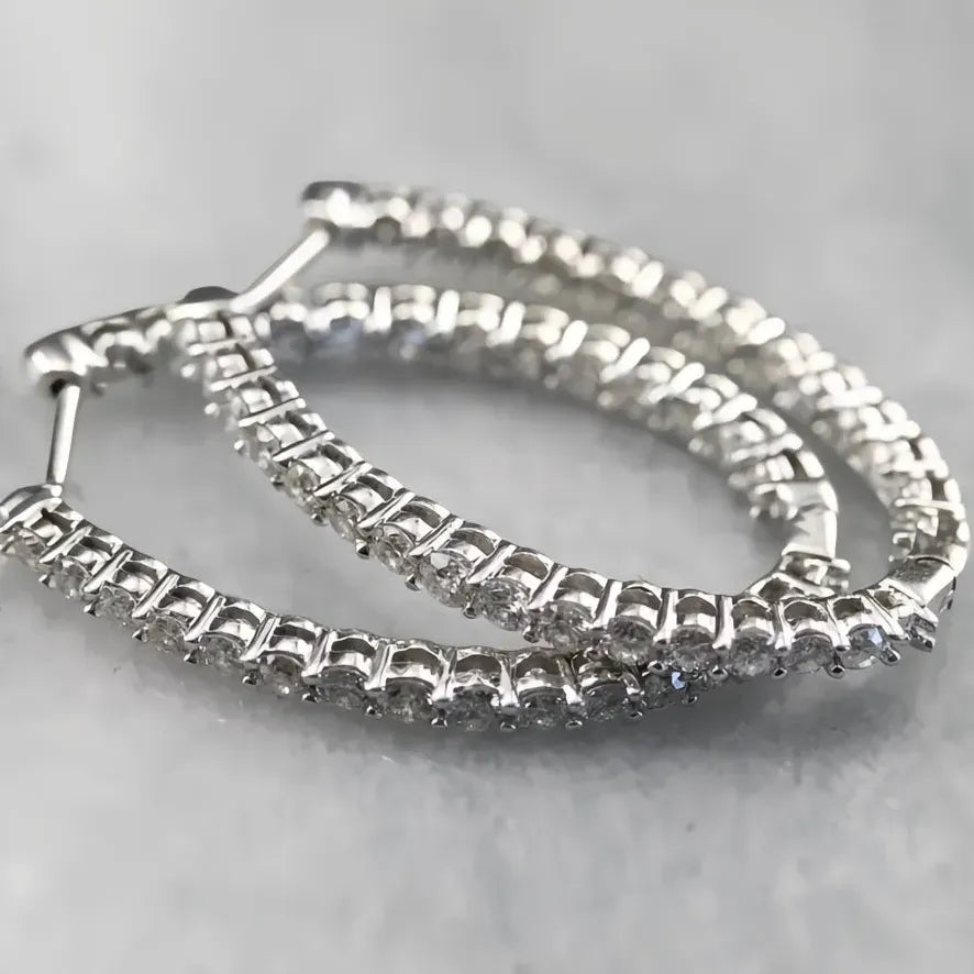 Oval Copper Hoop Earrings with Micro Paved CZ Stones for Wedding Jewelry
