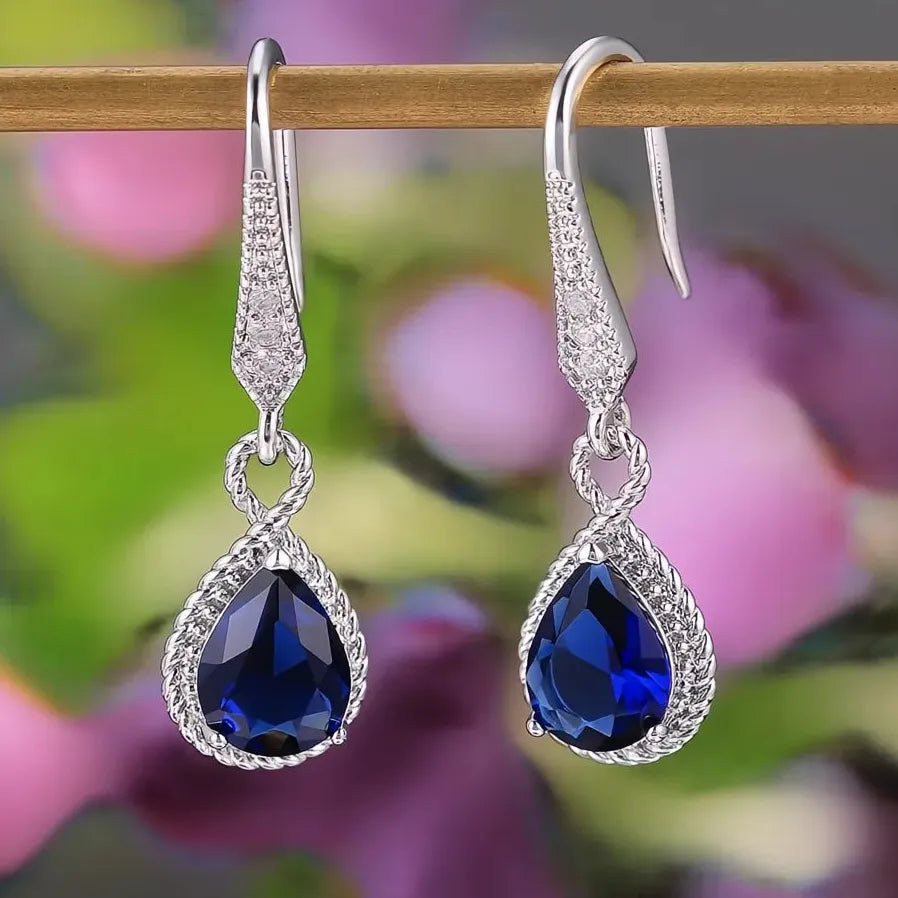 AAA Blue Cubic Zirconia Drop Earrings Women Wedding Party Jewelry Copper Alloy