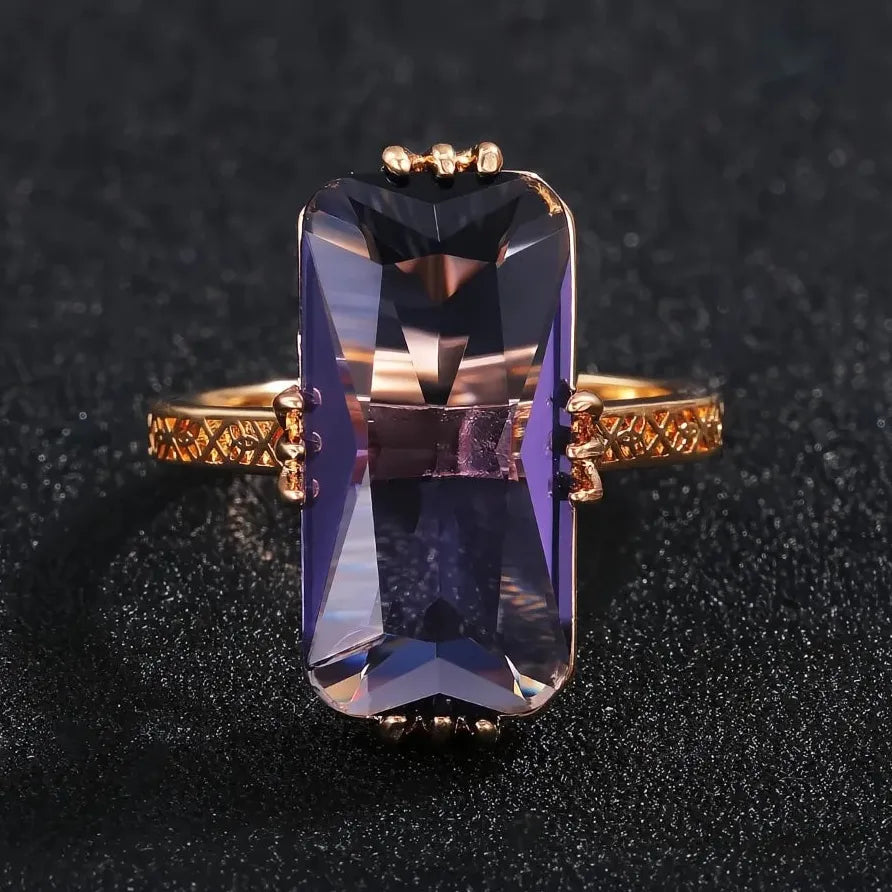 Trendy Long Shape Purple Acrylic Stone Geometric Ring for Women