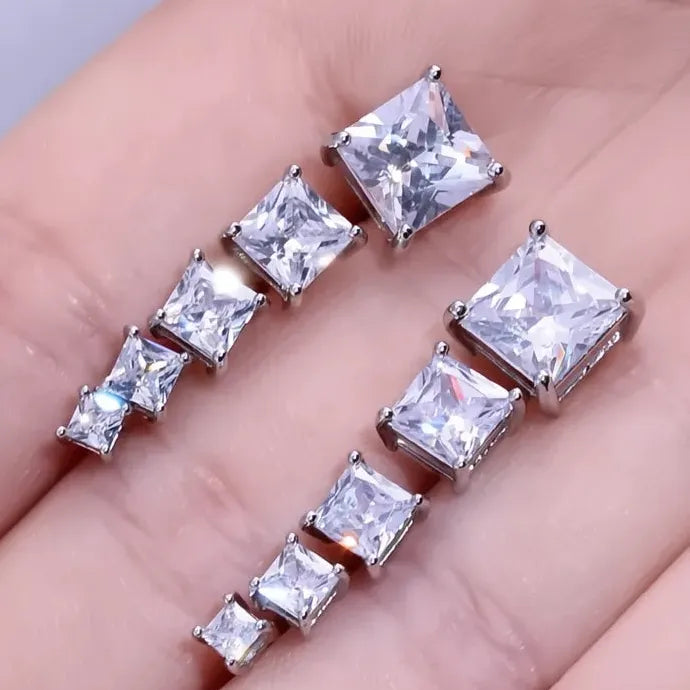 Square Cubic Zirconia Stud Earrings 5 Sizes Copper Geometric Gift
