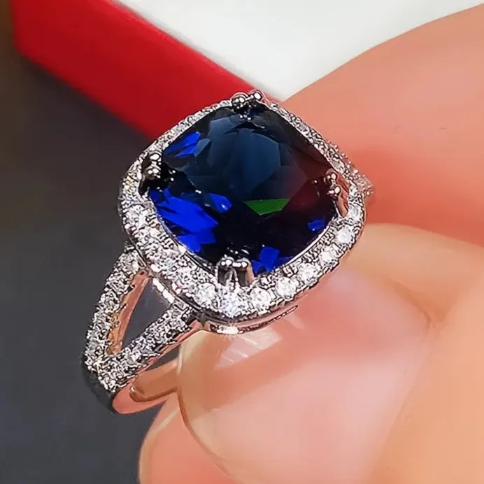 Blue Cubic Zirconia Wedding Ring for Women Elegant Party Jewelry