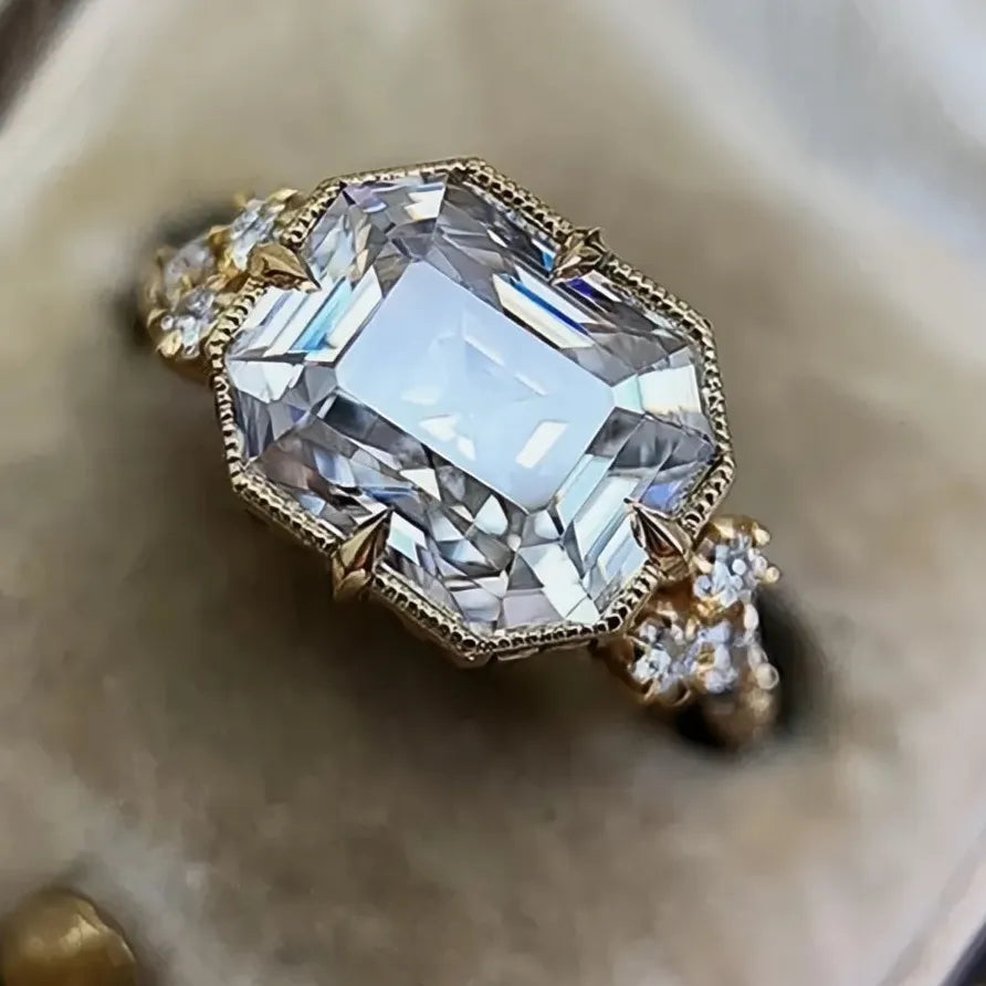 Gold Bridal Wedding Rings for Women Engagement CZ Crystal Jewelry New Arrival