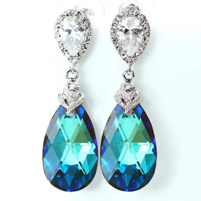 Elegant Blue Pear Shaped Drop Earrings for Women Bridal Wedding Jewelry