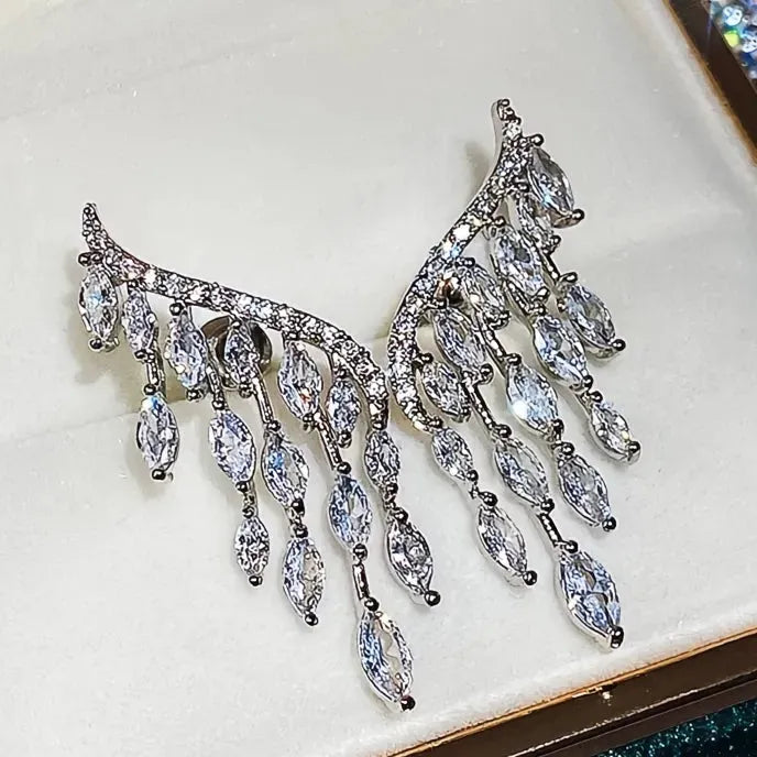Angel Wing Cubic Zirconia Stud Earrings for Women Wedding Party Fashion Accessories