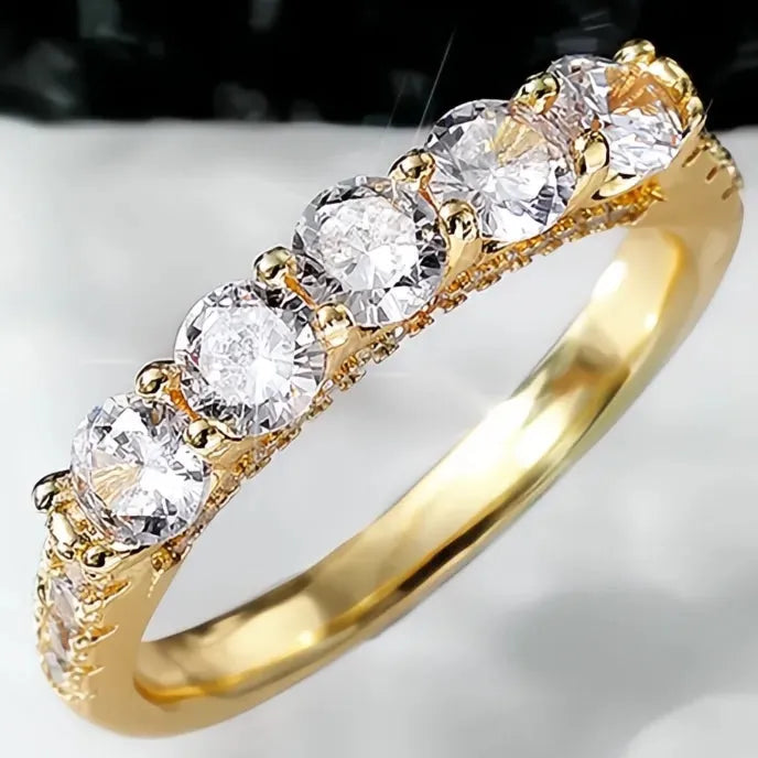 Luxury Women’s Brass Wedding Band Ring Cubic Zirconia CZ Geometric Crystal Jewelry