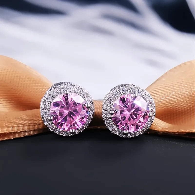 Classic Round Cubic Zirconia Prong Setting Women’s Stud Earrings 6 Colors Wedding Jewelry