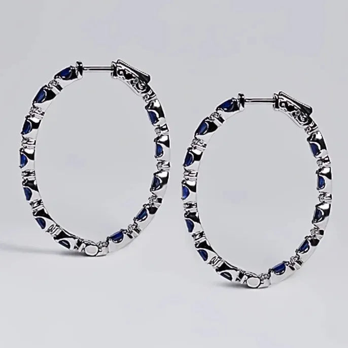 Blue Zircon Geometric Cubic Zirconia Hoop Earrings for Women Copper Alloy