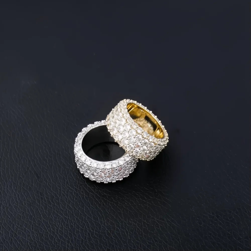 5 Row Iced Out CZ Bling Ring – Gold Silver Color Hip Hop Ring for Men