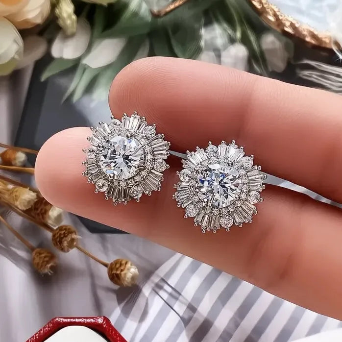 Geometric Cubic Zirconia Stud Earrings for Women Wedding Jewelry