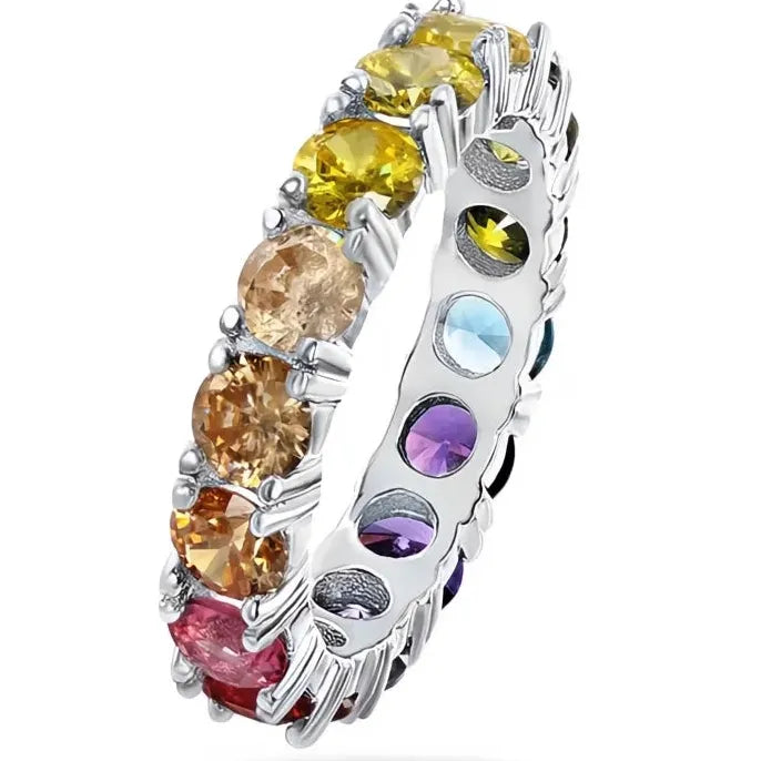 Luxury Girls Rainbow Rings Colorful Cubic Zirconia Brass Geometric Jewelry Gift