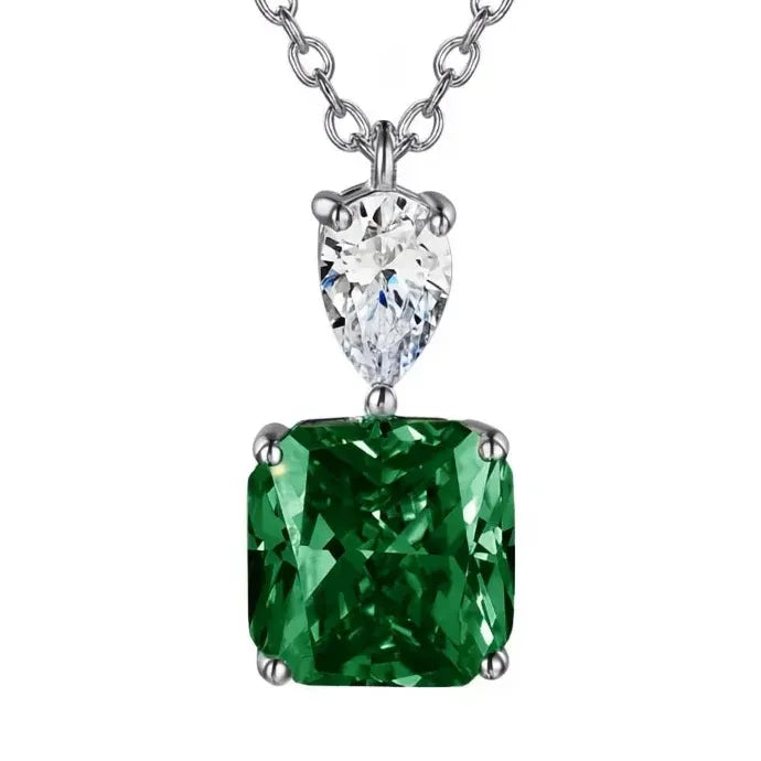 Women Geometric Pendant Necklace Copper Alloy CZ Yellow Pink White Green