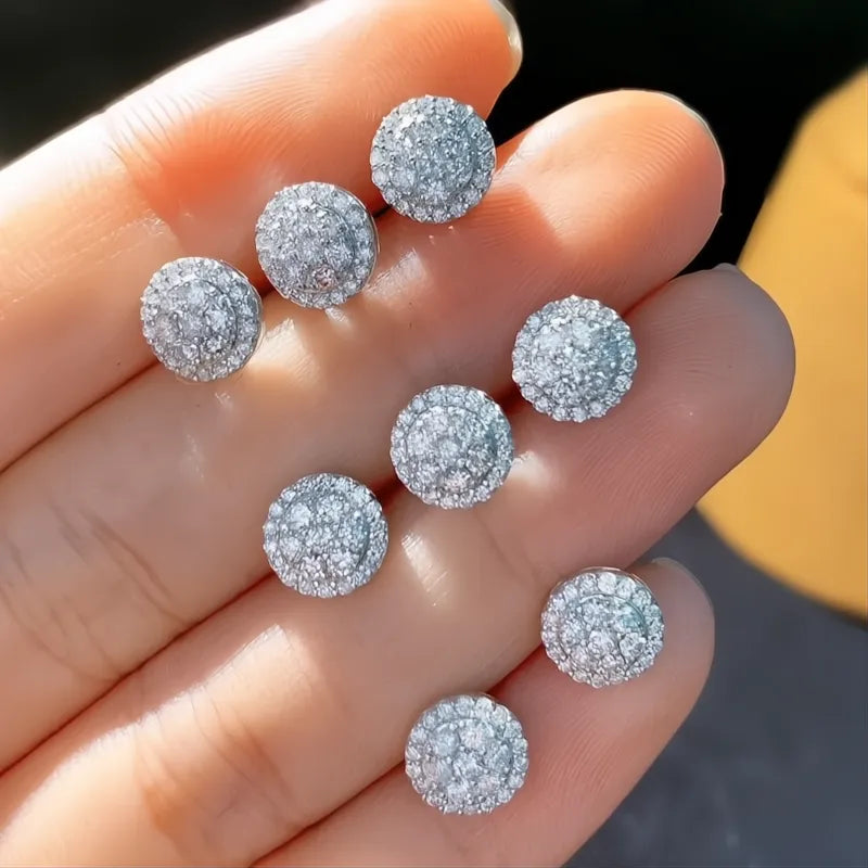 Dainty Round Cubic Zirconia Stud Earrings for Women, Classic Geometric Design, Fashion Jewelry