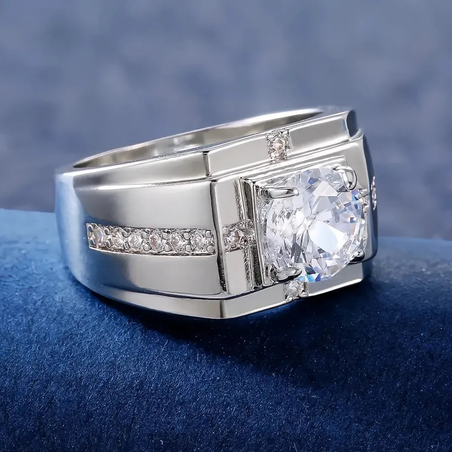 Men's Classic Brass Wedding Ring with Solitaire Cubic Zirconia Jewelry
