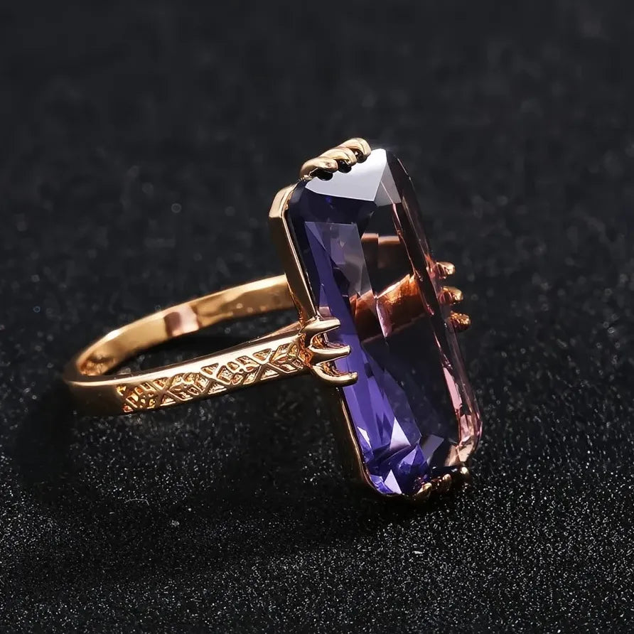 Trendy Long Shape Purple Acrylic Stone Geometric Ring for Women