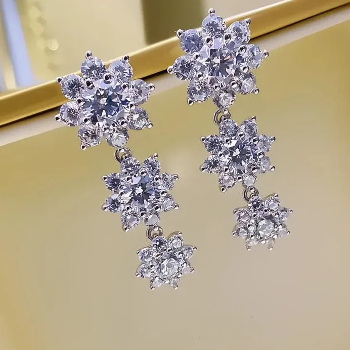 Geometric Flower Dangle Earrings for Women with Sparkling Cubic Zirconia