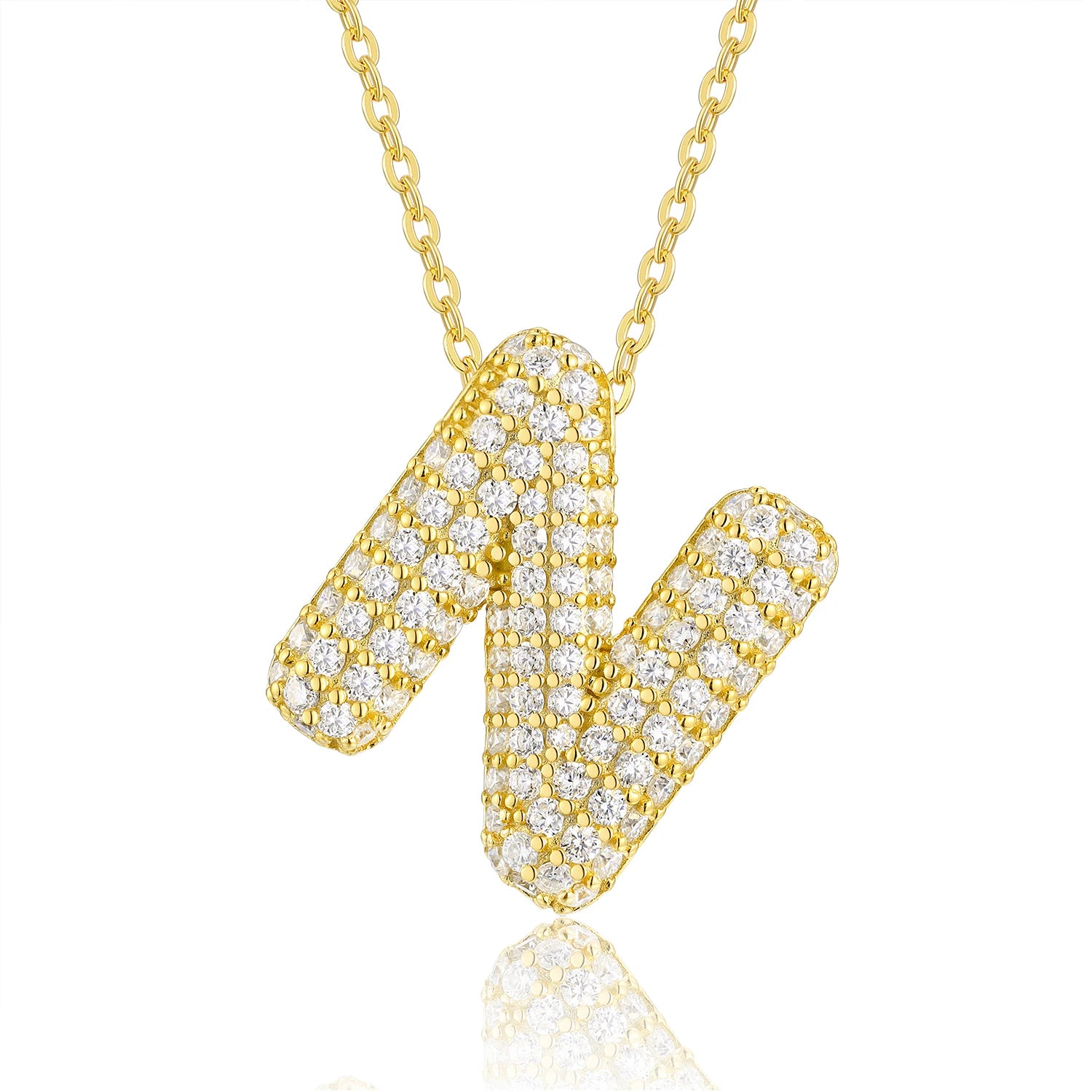 Gold Plated Moissanite Alphabet Pendant Necklace 26 Letters 925 Silver Unisex Jewelry