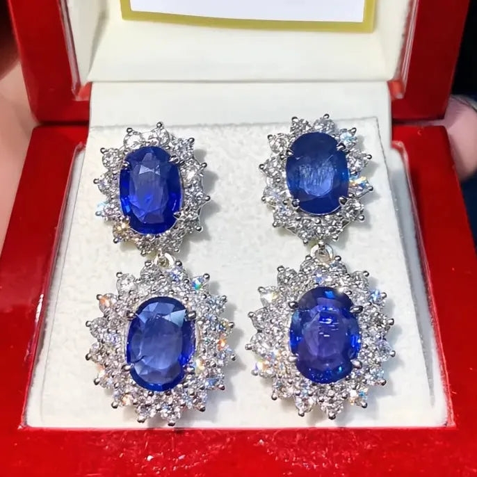 Luxury Blue Cubic Zirconia Geometric Drop Earrings Wedding Engagement Gift