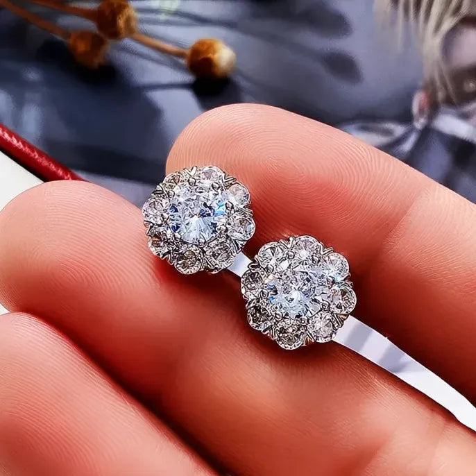 Fancy Flower Shaped Stud Earrings for Women with Full Crystal Cubic Zirconia Shiny Fashion Jewelry