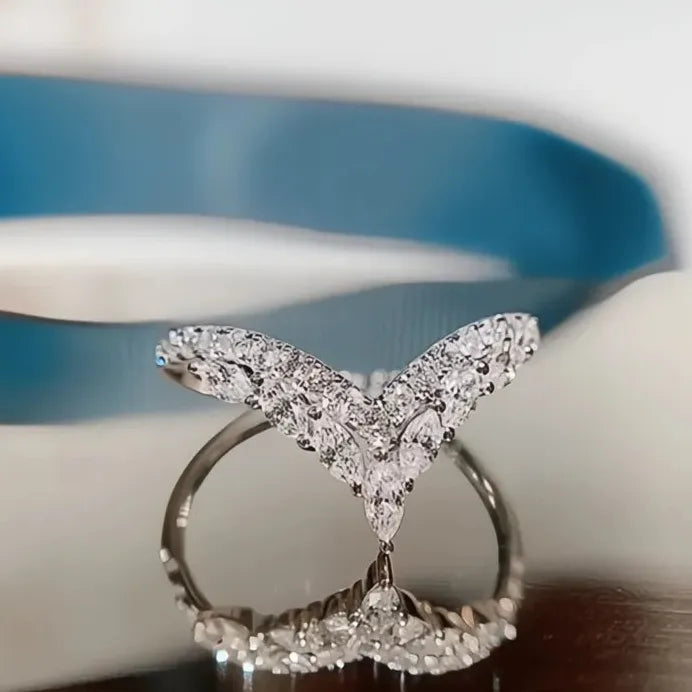 Women’s V-Shaped Bridal Wedding Ring with Geometric CZ Crystal Design