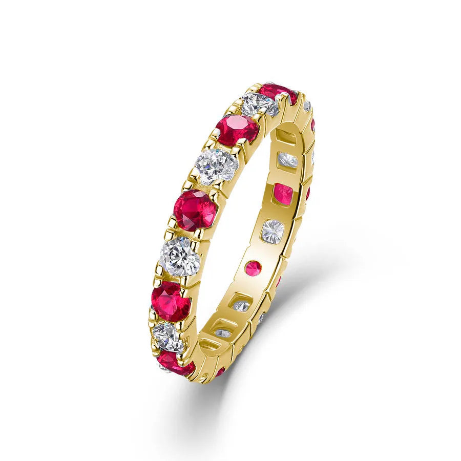18K Gold&925 Sterling Silver Plated 3mm Moissanite Eternity Band Rings Women